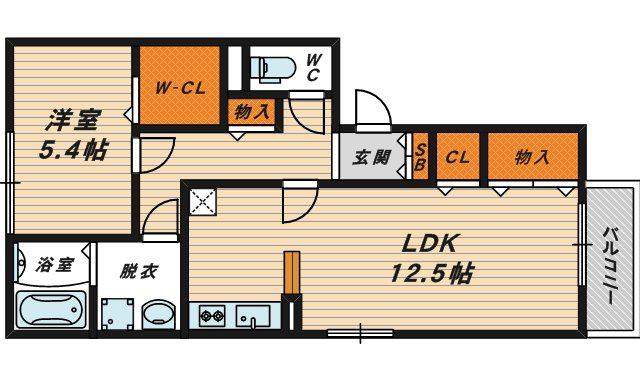 シェソワ鶴見緑地(1LDK/1階)の間取り写真