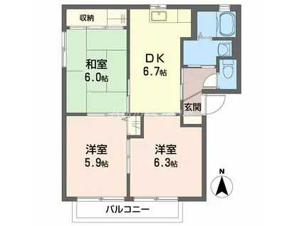 シャーメゾンラヴィEF棟(3DK/1階)の間取り写真
