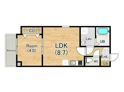 ジーメゾン明石魚住ドルフ(1LDK/2階)の間取り写真