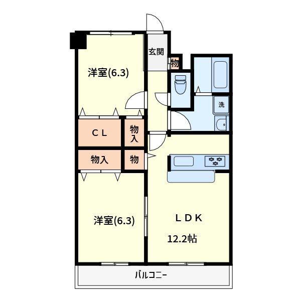 グラース(2LDK/2階)の間取り写真