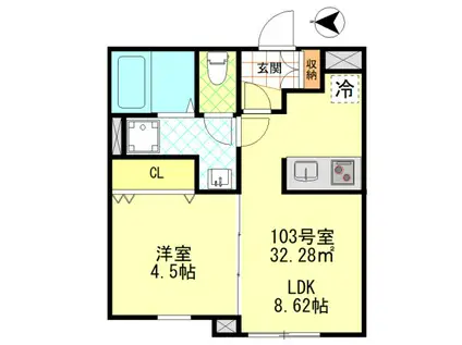 シーエフジオーレ大師東門前(1LDK/1階)の間取り写真