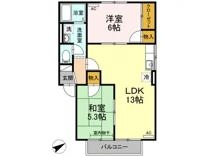 のぎくA棟(2LDK/2階)の間取り写真