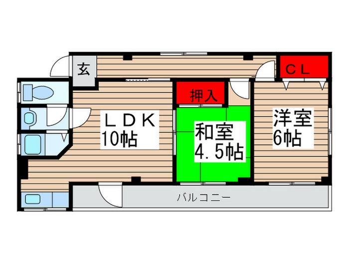 野口 コ―ポ(2LDK/3階)の間取り写真