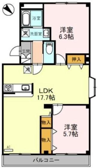 コスモ二色浜3(2LDK/2階)の間取り写真