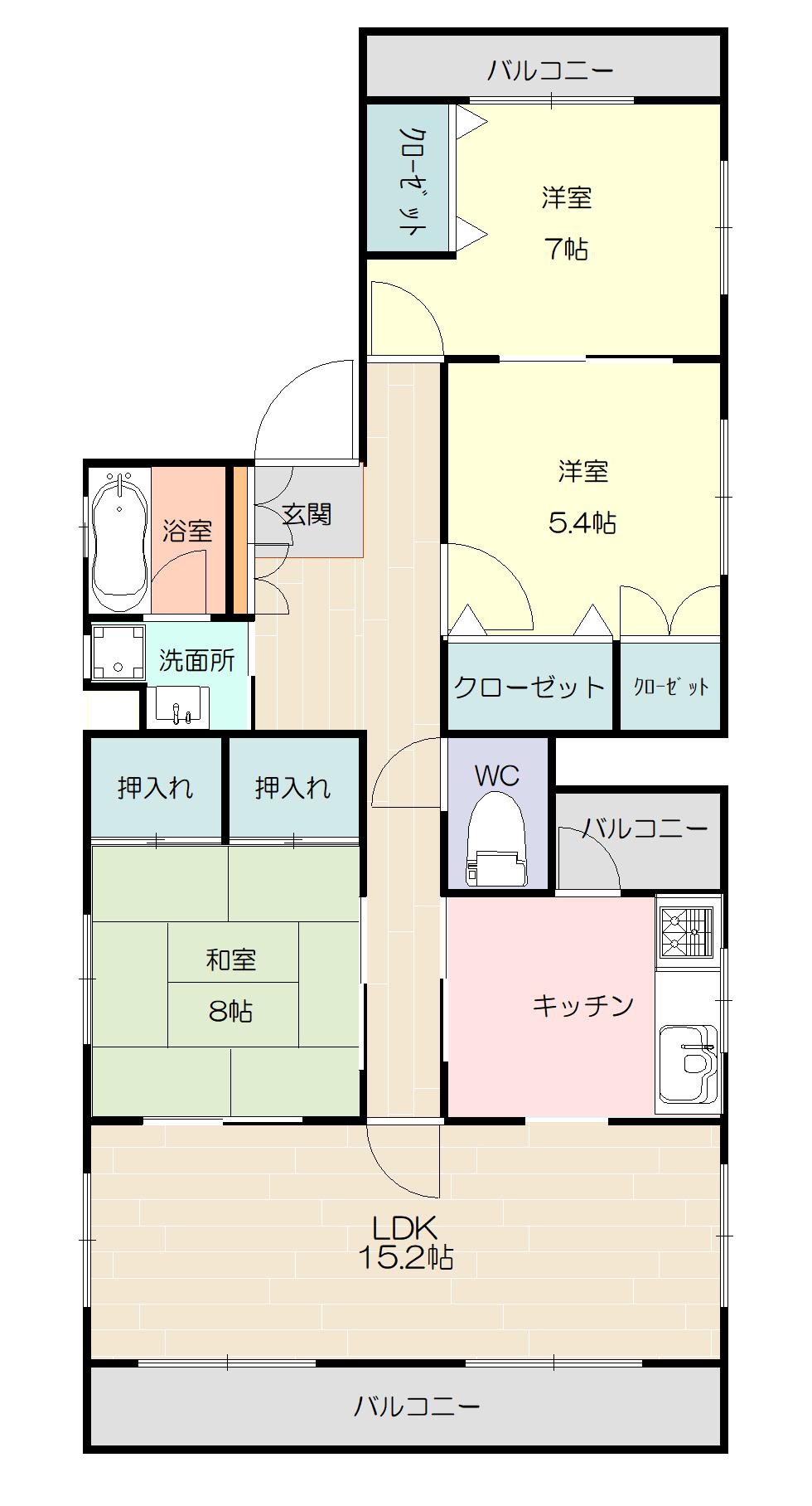 プレジール道後(3LDK/5階)の間取り写真