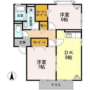 サン フローラ B棟(2DK/1階)の間取り写真