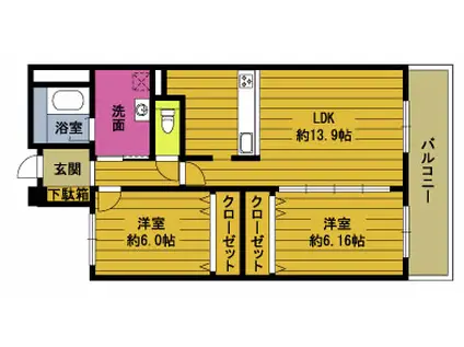 エスポワール星生(2LDK/1階)の間取り写真