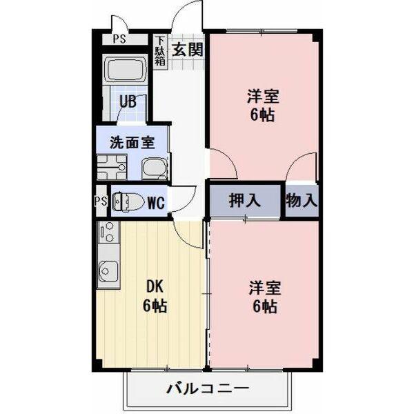 サープラスTWOタカサゴB(2DK/2階)の間取り写真