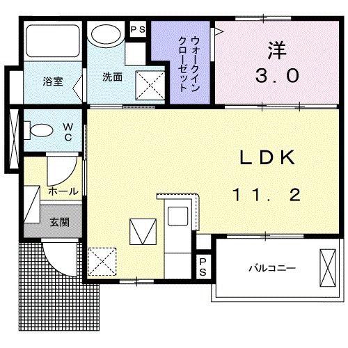 エステート龍田(1LDK/1階)の間取り写真