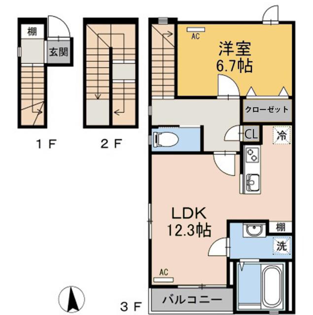 アルカディア C棟(1LDK/3階)の間取り写真