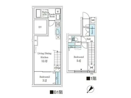 クレアテイフ学芸大学(2LDK/1階)の間取り写真