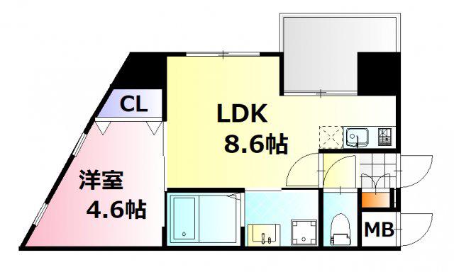 KATAYAMABLDG 24(1LDK/12階)の間取り写真