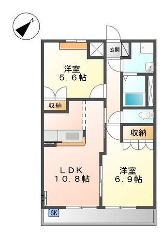 ファミーユ(2LDK/2階)の間取り写真