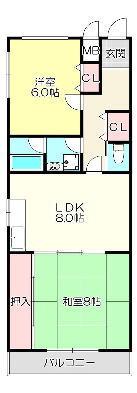 グリーンフォレストII(2DK/2階)の間取り写真