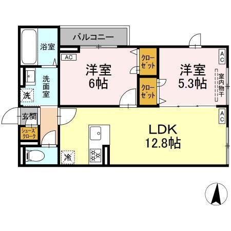 セレスティア柴又V(2LDK/3階)の間取り写真