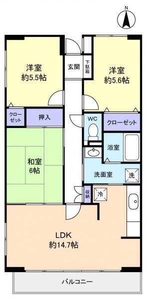 ルーチェ緑が丘A(3LDK/3階)の間取り写真