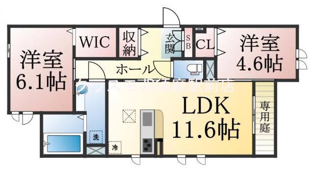 ラーク菅ノ口(2LDK/1階)の間取り写真