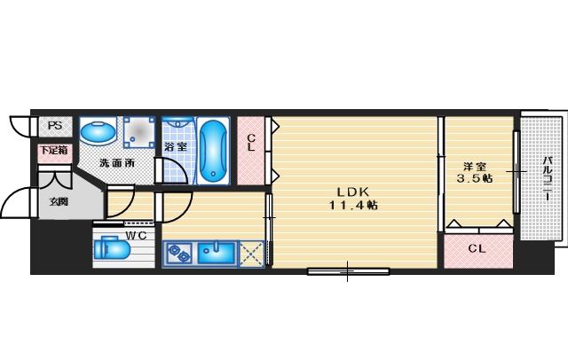 フレンシアノイエ江坂(1LDK/4階)の間取り写真