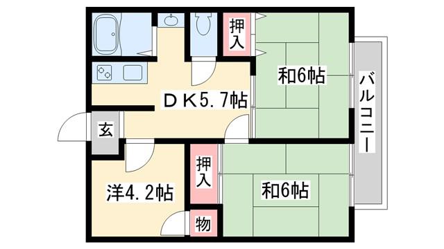 ホワイトハイツB棟(3DK/2階)の間取り写真