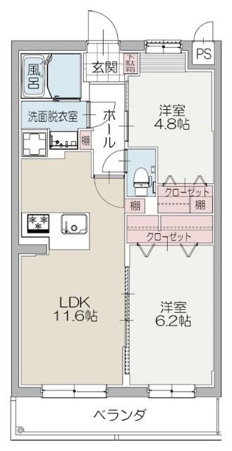 グリーントレジャー(2LDK/2階)の間取り写真