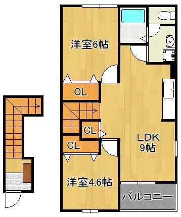 オードピュールI(2LDK/2階)の間取り写真