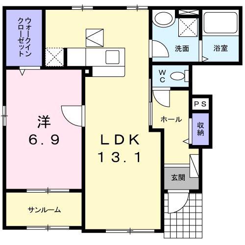 カーサ立部(1LDK/1階)の間取り写真