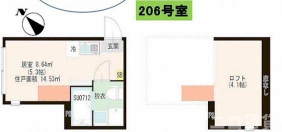 ハーモニーテラス中台(ワンルーム/2階)の間取り写真