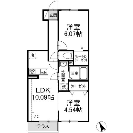 シャルマン高野台(2LDK/1階)の間取り写真