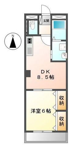 山陽電鉄網干線 平松駅 徒歩6分 2階建 築27年(1DK/2階)の間取り写真