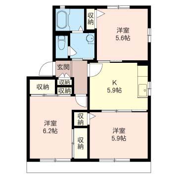 CASTLE HASE A(3K/1階)の間取り写真