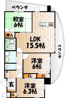 サンシャイン真鶴リバーサイド(3LDK/10階)の間取り写真