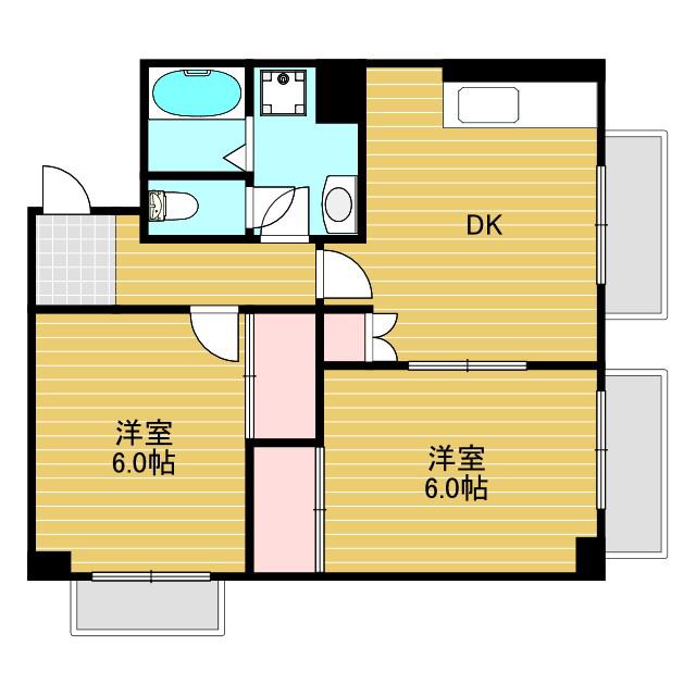 山源ハイツ(2DK/4階)の間取り写真