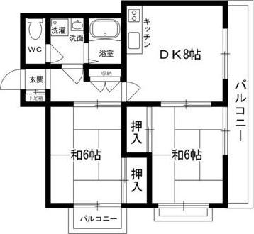 エトワール甲子園(2DK/3階)の間取り写真