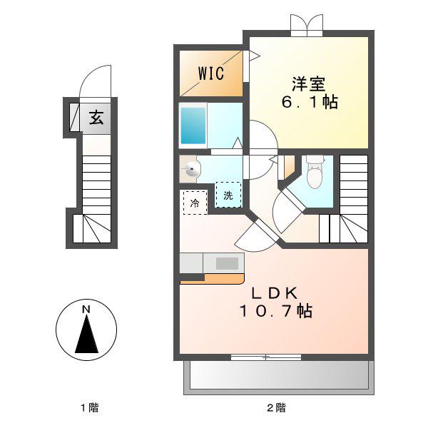 ノーブル港西I(1LDK/1階)の間取り写真