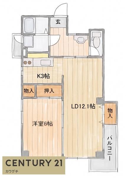 クリスタル松山町(1LDK/3階)の間取り写真