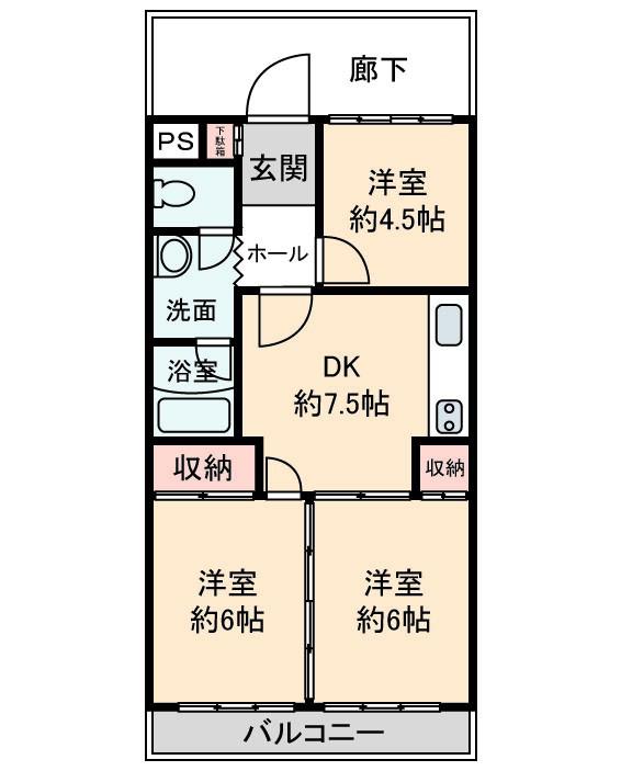 薫荘コーポ(3DK/3階)の間取り写真