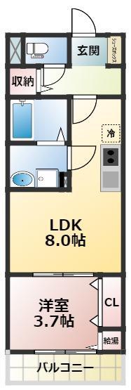 アート小若江(1LDK/1階)の間取り写真