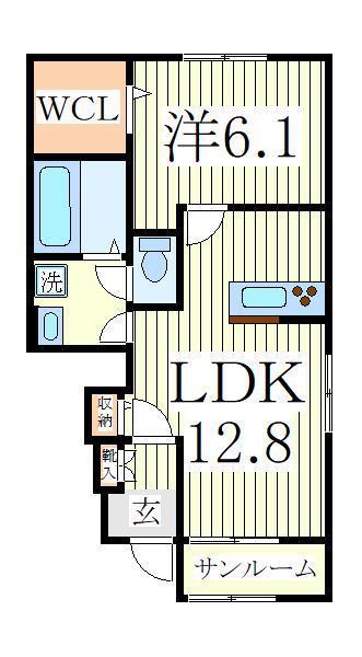 グランソレイユII(1LDK/1階)の間取り写真