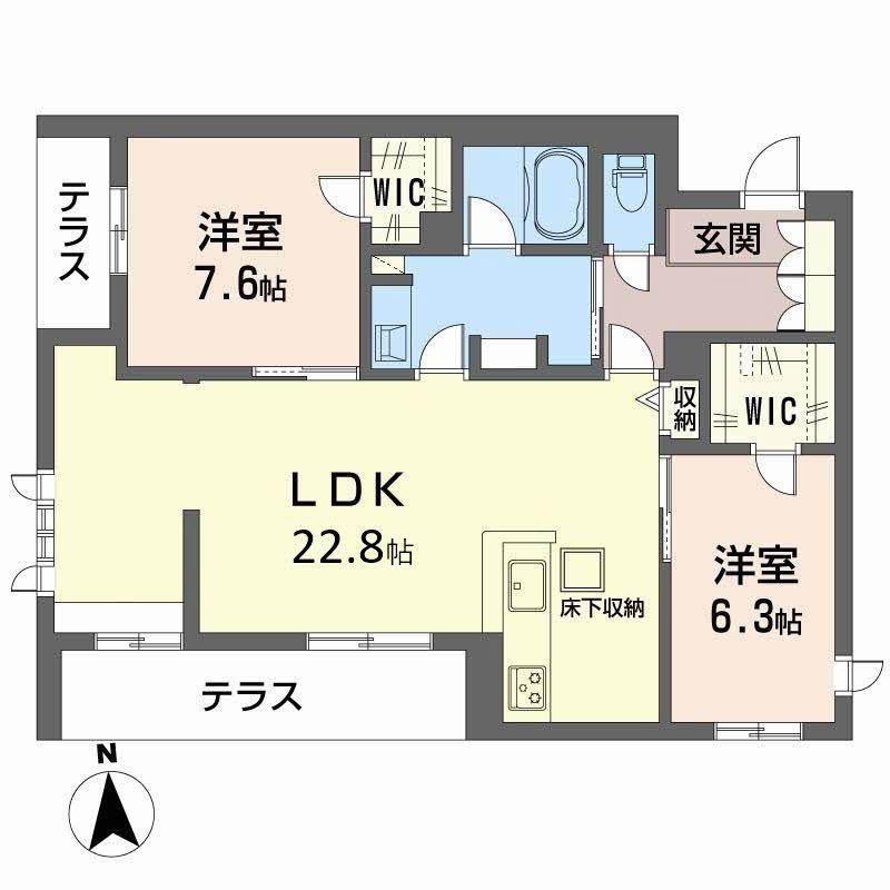 フレシア天王寺(2LDK/1階)の間取り写真