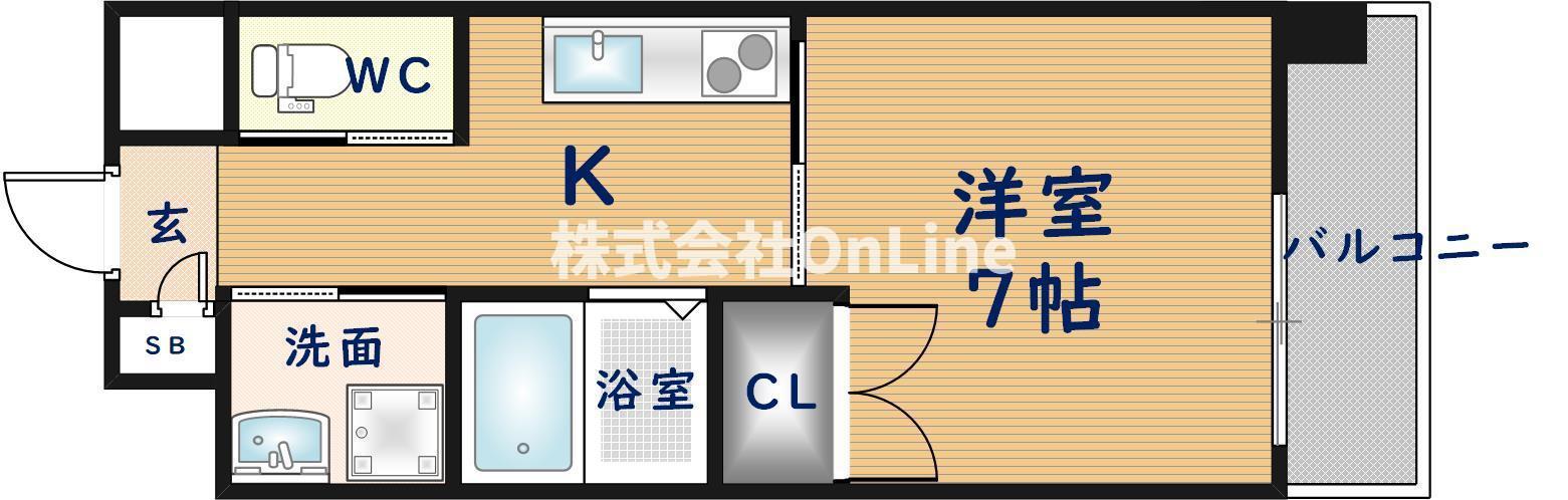 マンスフィールド桃谷(1K/2階)の間取り写真