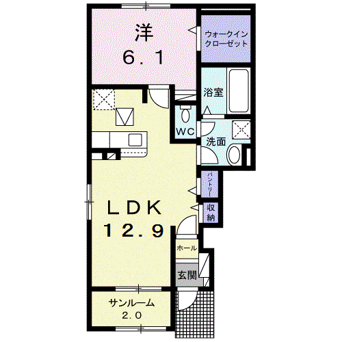 ステッラ I(1LDK/1階)の間取り写真