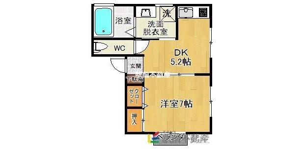ヘリアンザスII(1DK/1階)の間取り写真