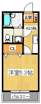 ピアコート(1K/1階)の間取り写真