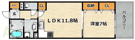 ツイン大開(1LDK/7階)の間取り写真