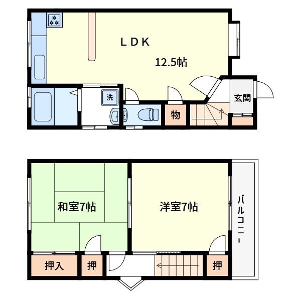 テラスハウス90(2LDK/1階)の間取り写真