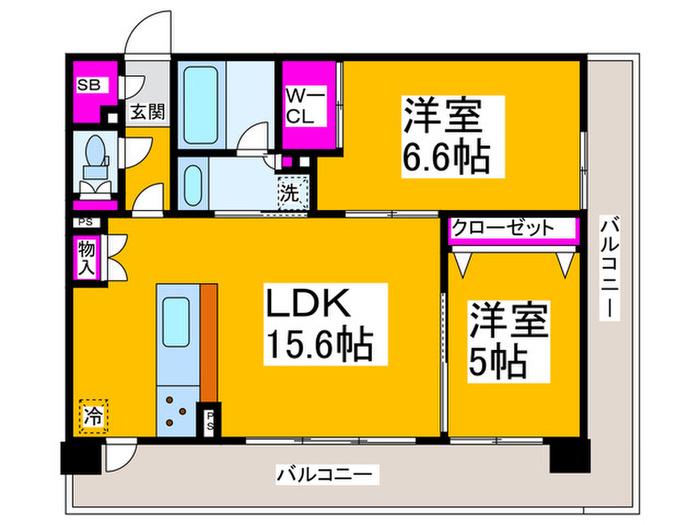 グランアッシュなかもずアクシス(2LDK/14階)の間取り写真