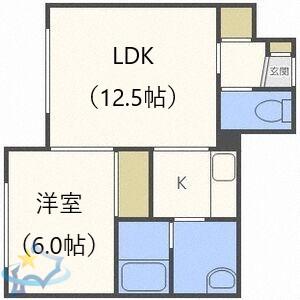 E&Sハイツ(1LDK/1階)の間取り写真
