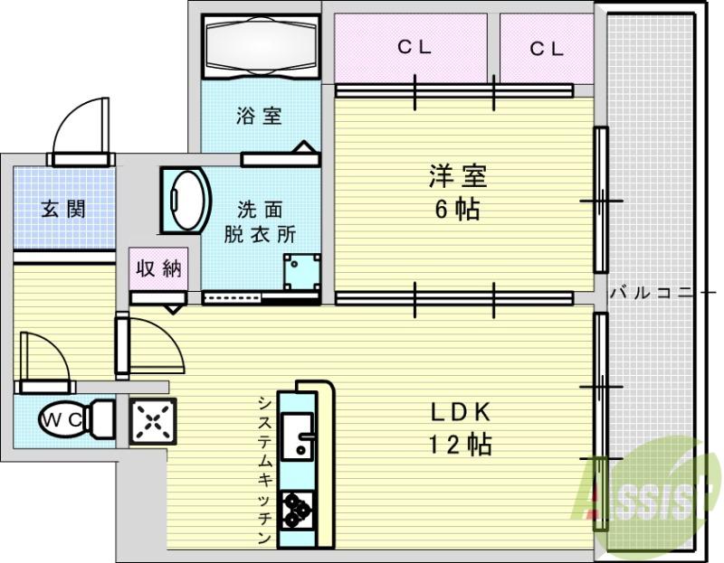 キャニスコート上新庄(1LDK/7階)の間取り写真