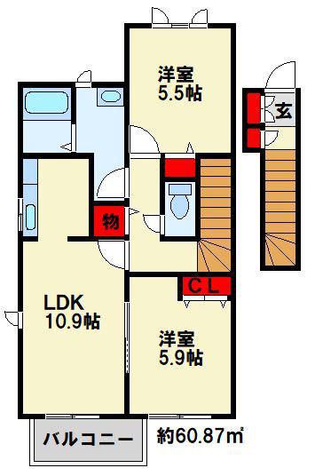 プレミールGさくら館(2LDK/2階)の間取り写真