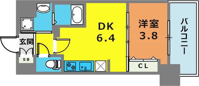 プレサンス神戸水木通ルミエス(1DK/4階)の間取り写真